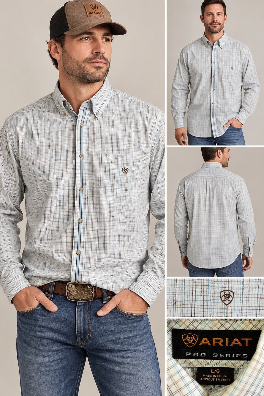 Ariat Pro Series Men’s Large Plaid Long Sleeve Western Button Down